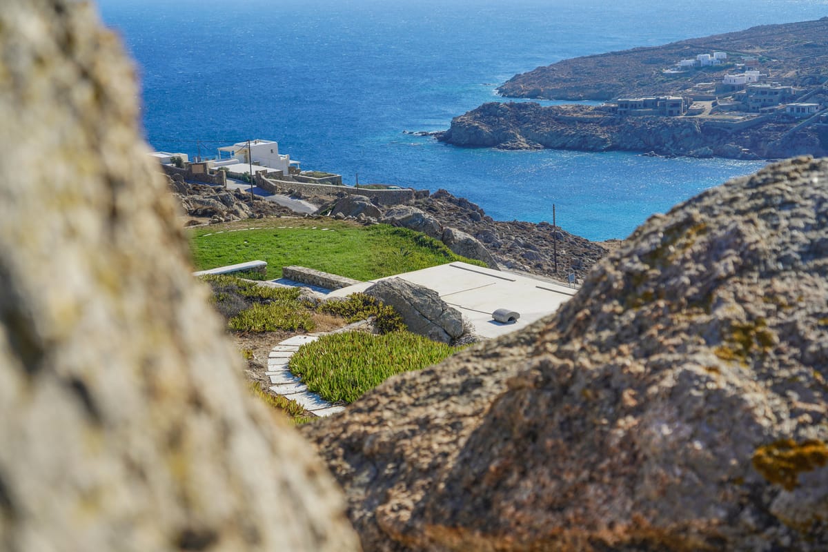 The view past the rocks to the sea