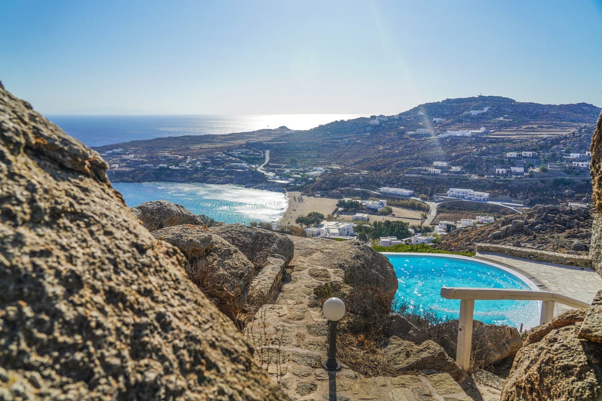 The pool among the rocks, with the bay beyond